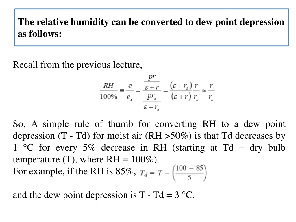 the relative humidity can be converted