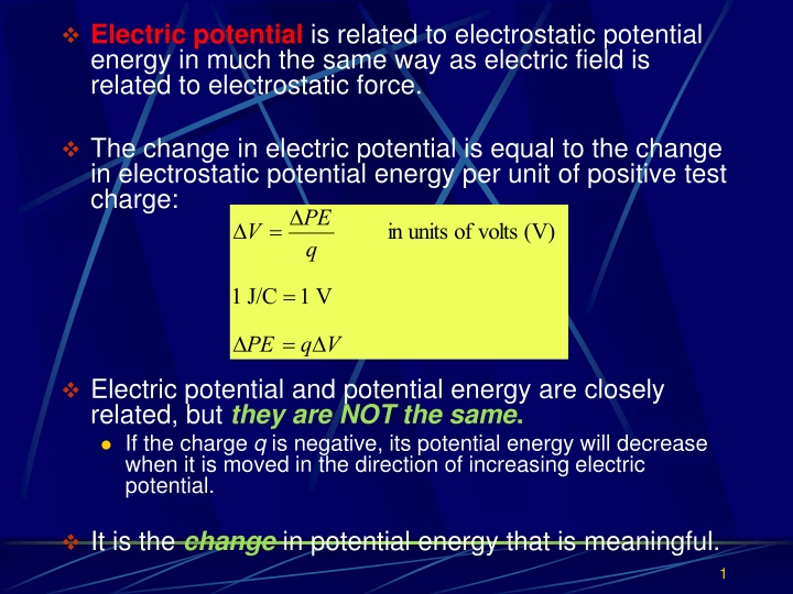 electric potential is related to electrostatic