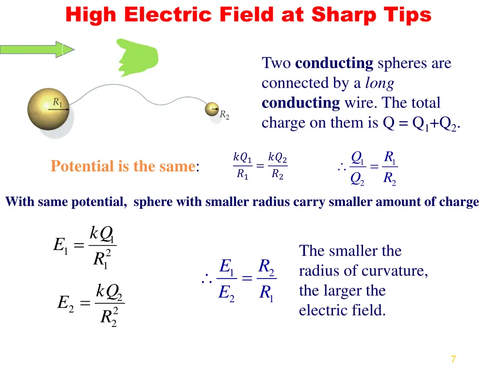 high electric field at sharp tips