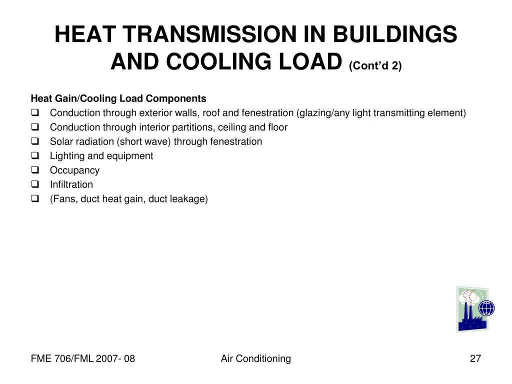 heat transmission in buildings and cooling load 2