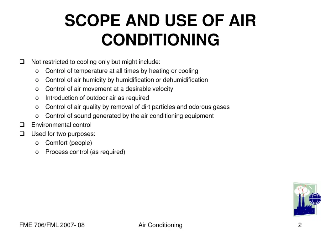 scope and use of air conditioning