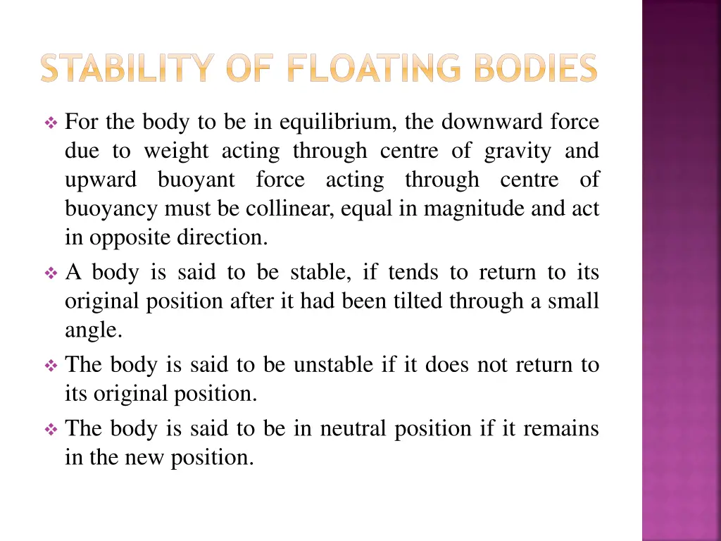 stability of floating bodies