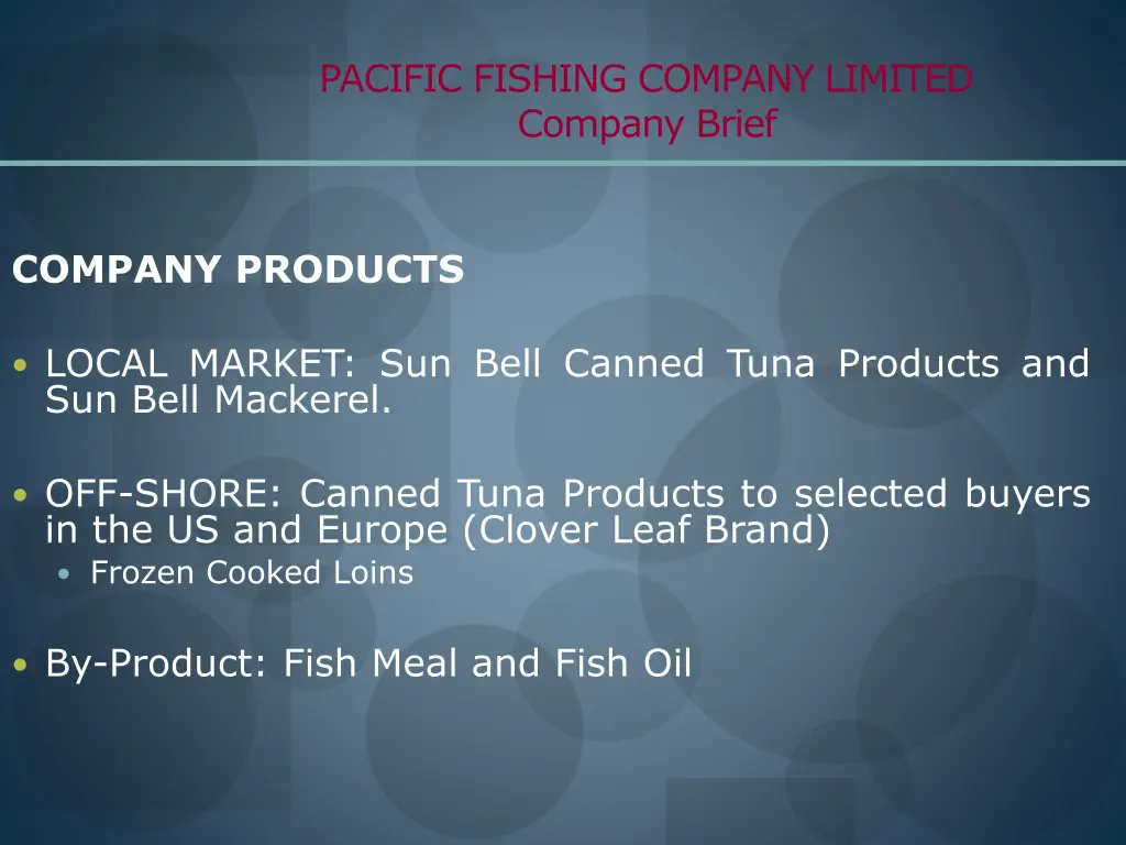 pacific fishing company limited company brief 1