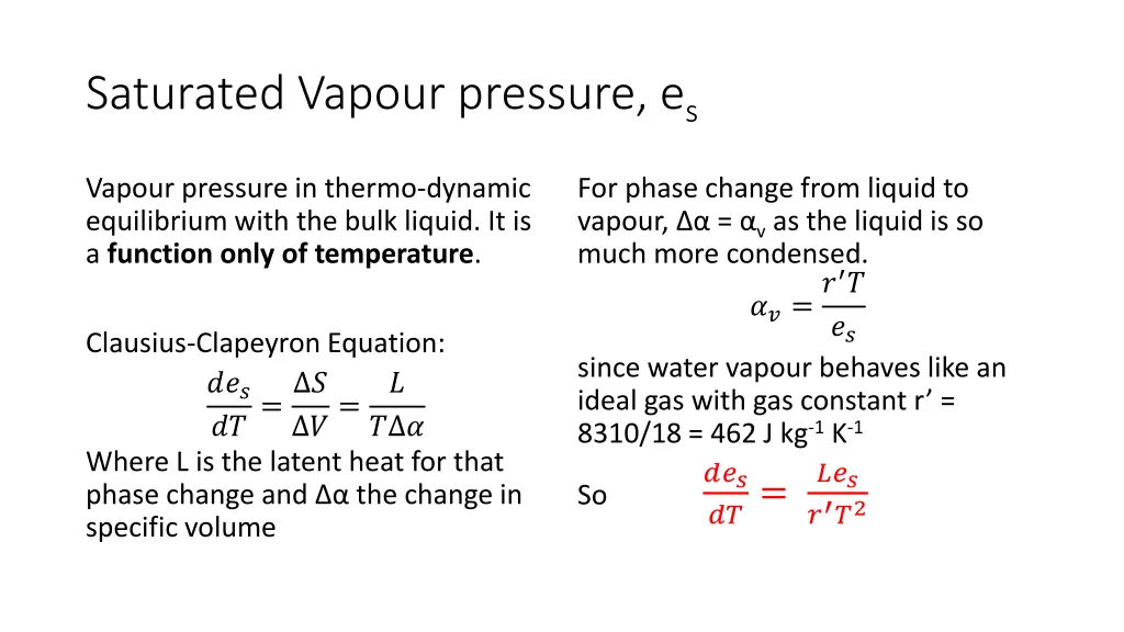 saturated vapour pressure e s