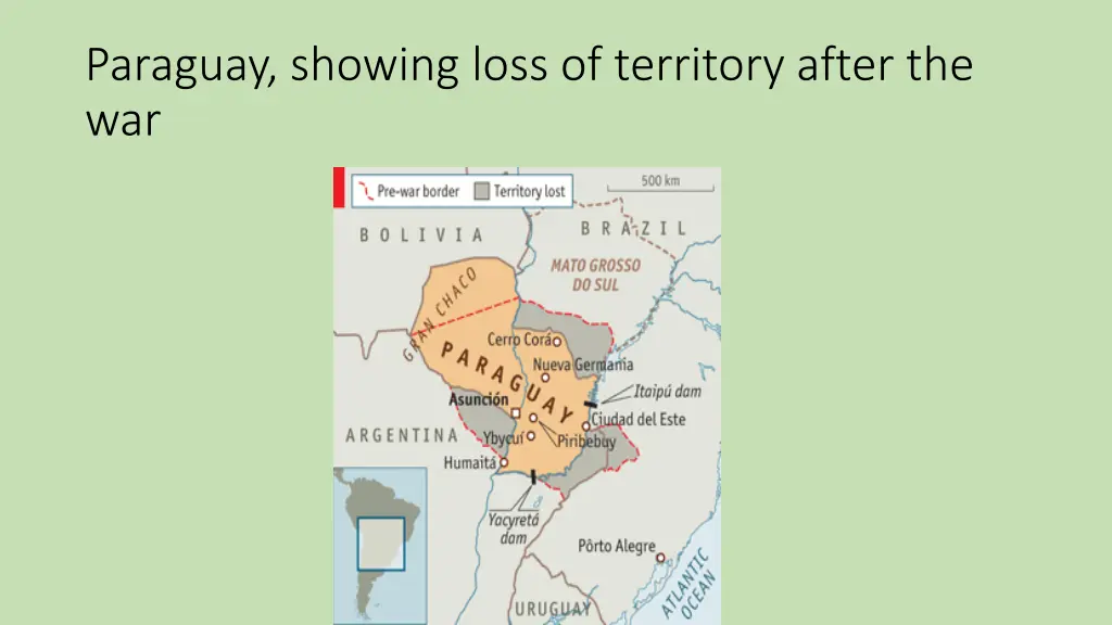 paraguay showing loss of territory after the war