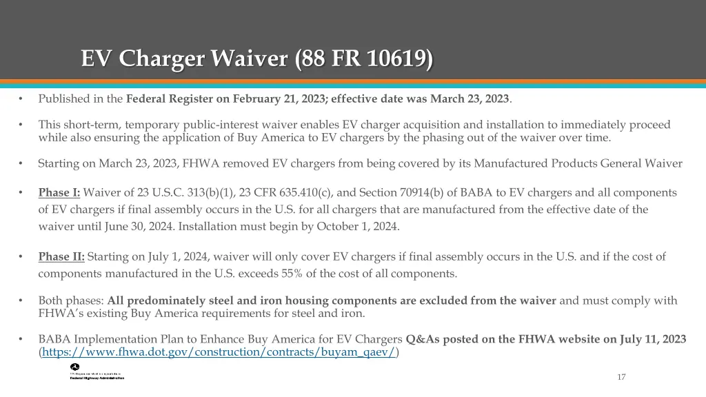 ev charger waiver 88 fr 10619