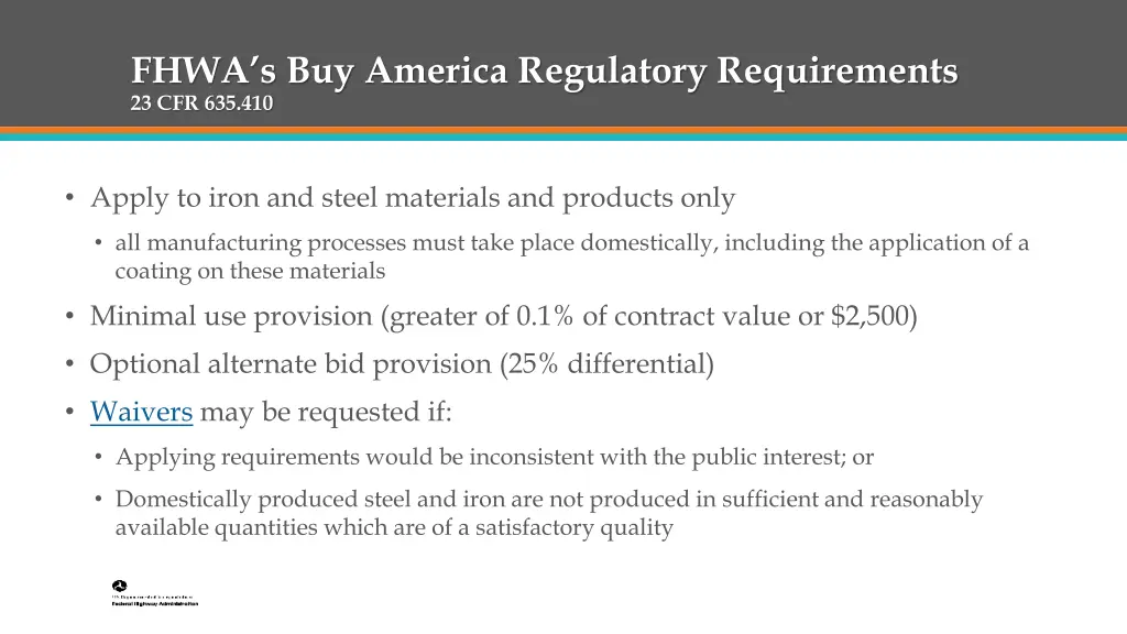 fhwa s buy america regulatory requirements