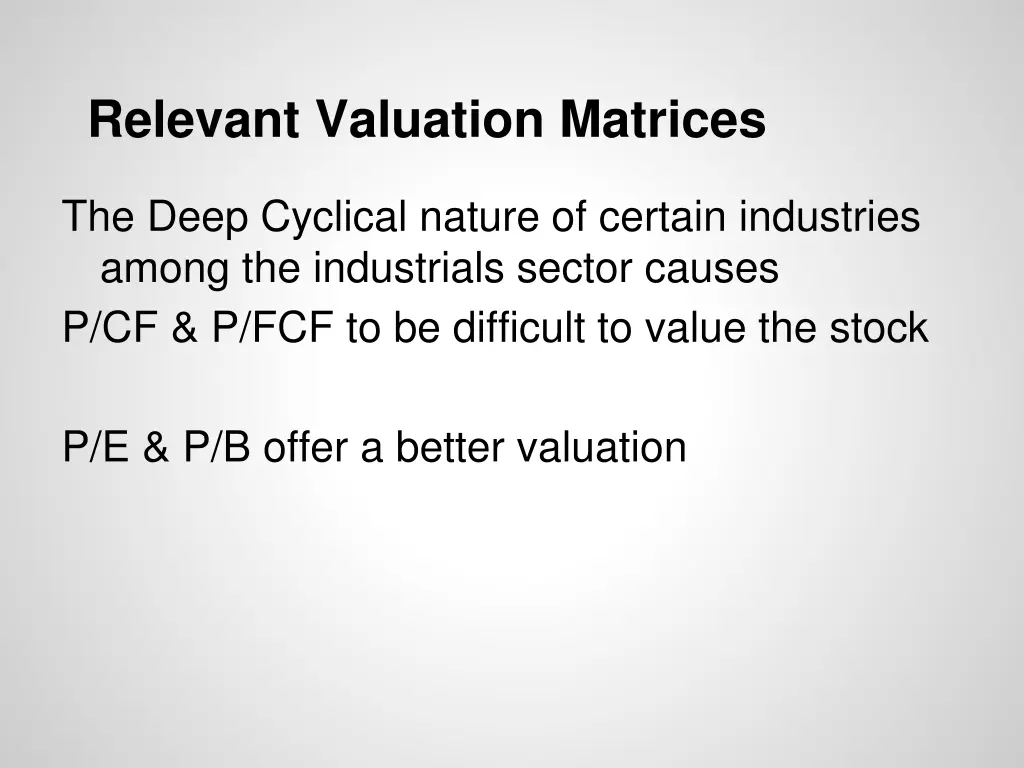 relevant valuation matrices