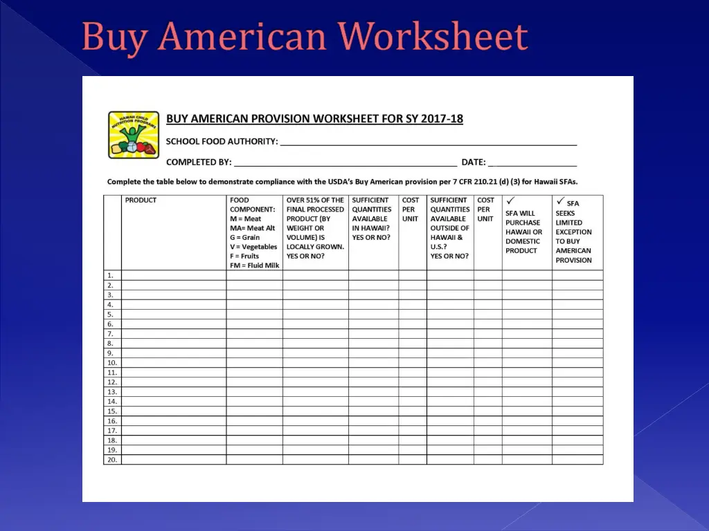 buy american worksheet