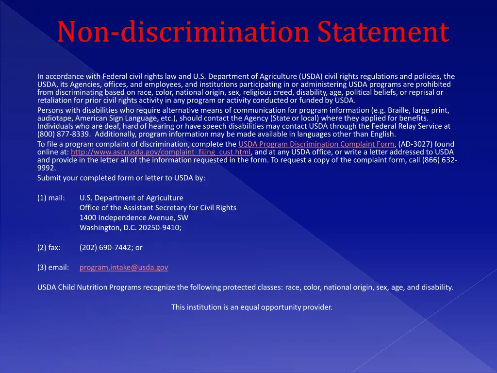 non discrimination statement