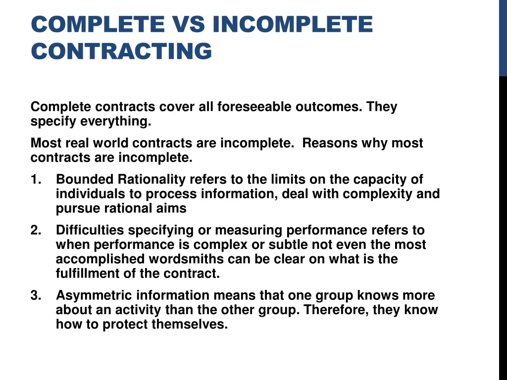 complete vs incomplete contracting