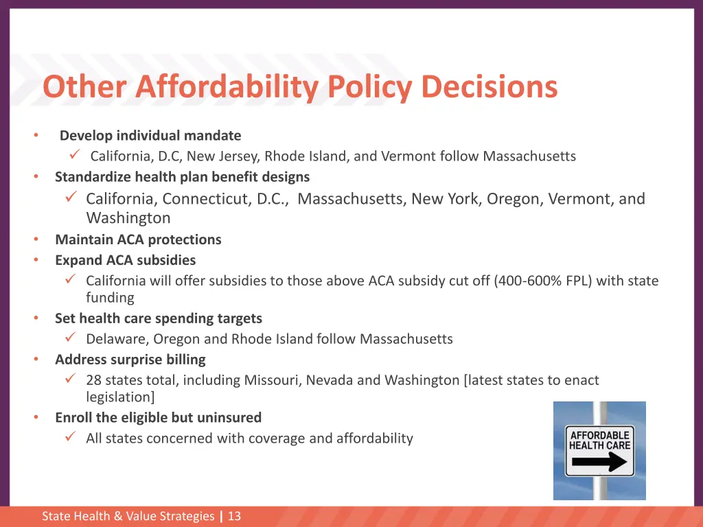 other affordability policy decisions