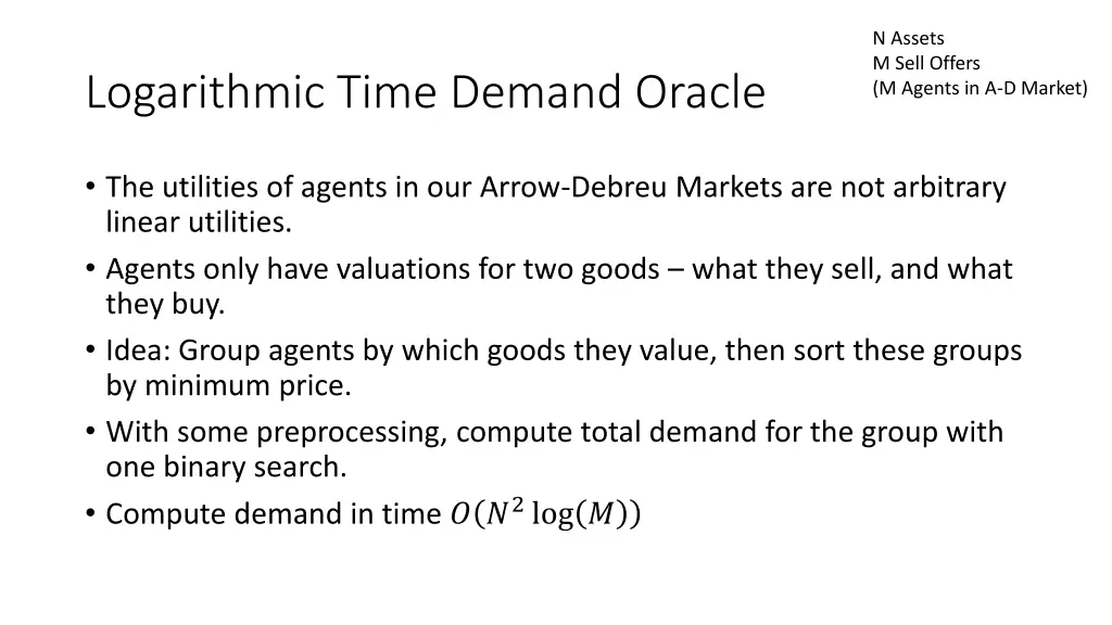 n assets m sell offers m agents in a d market 1