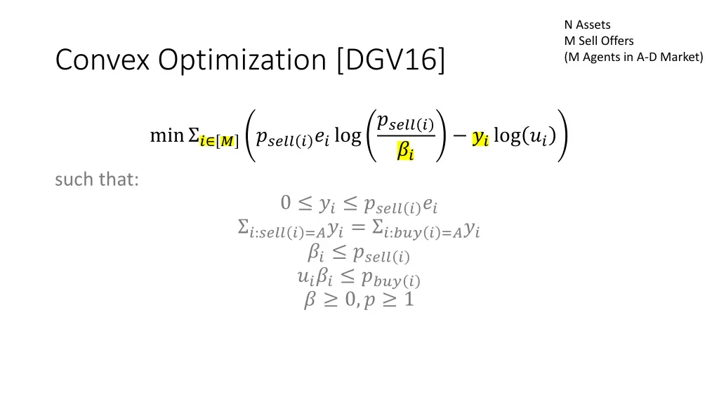 n assets m sell offers m agents in a d market 2