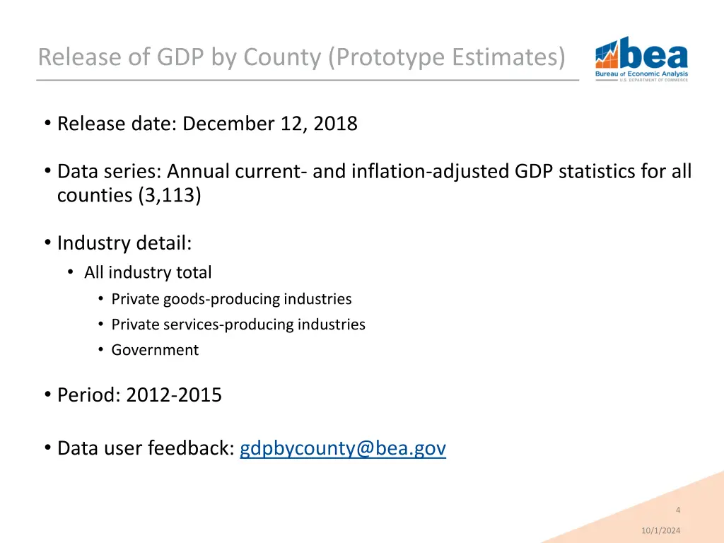 release of gdp by county prototype estimates