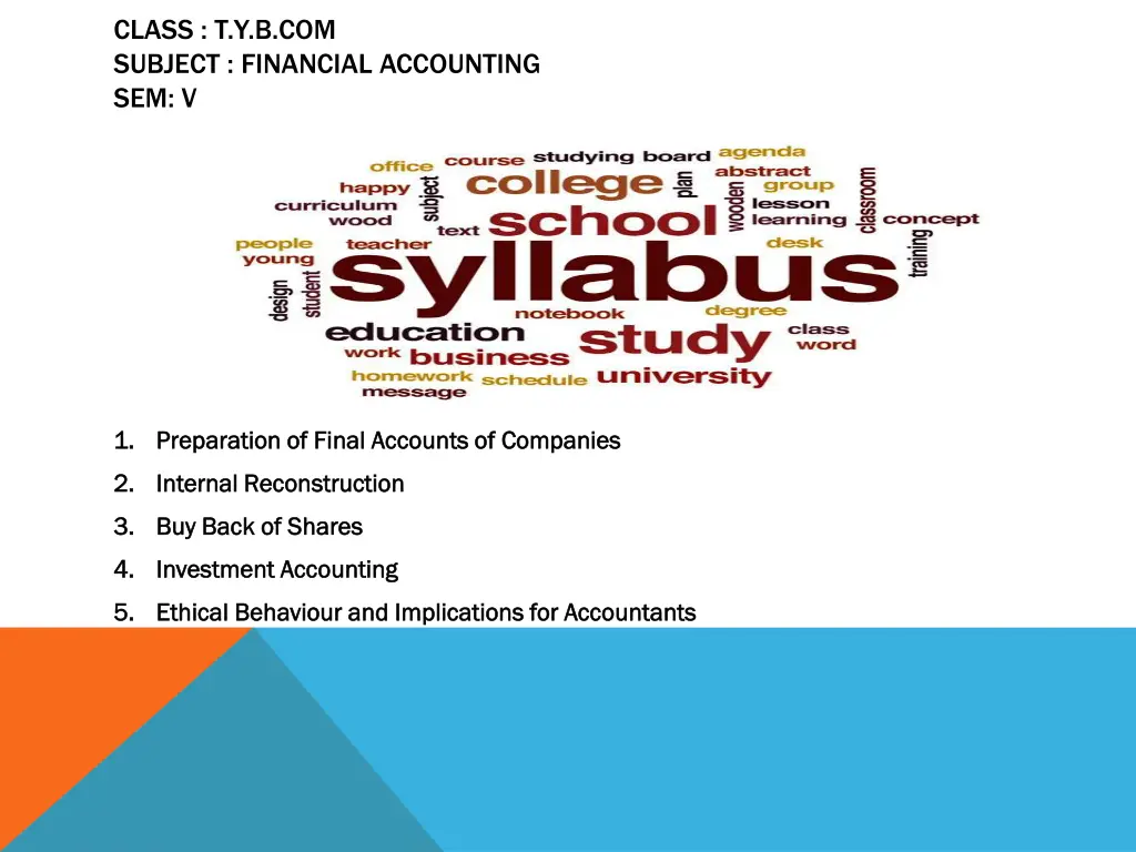 class t y b com subject financial accounting sem v