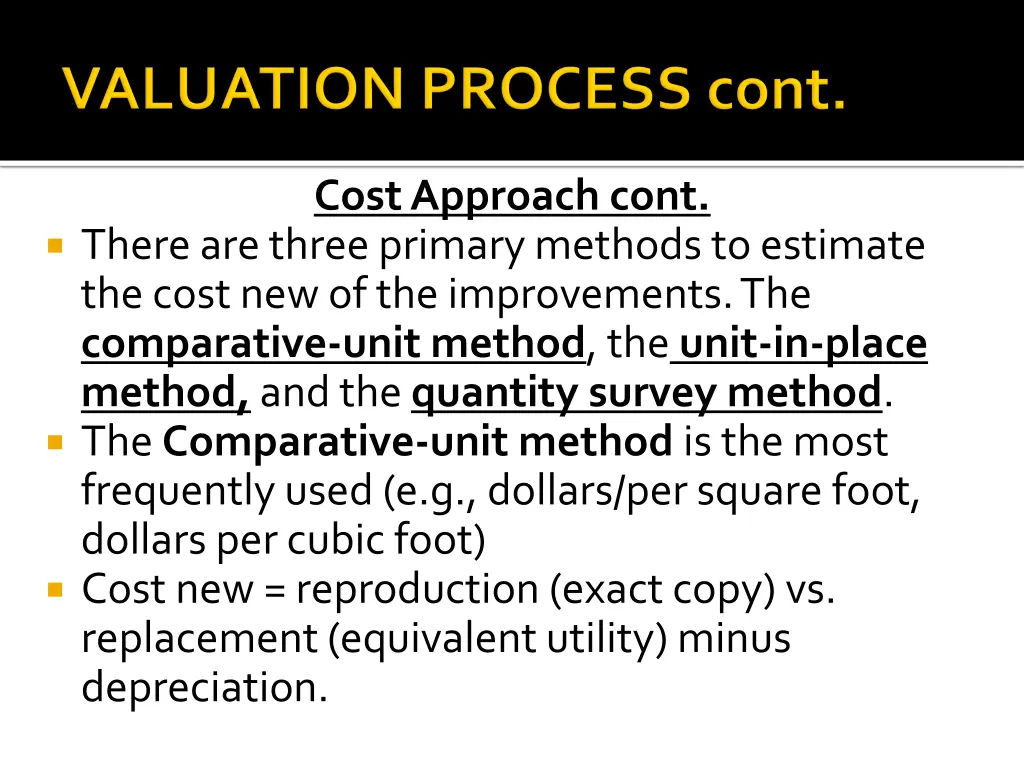 cost approach cont