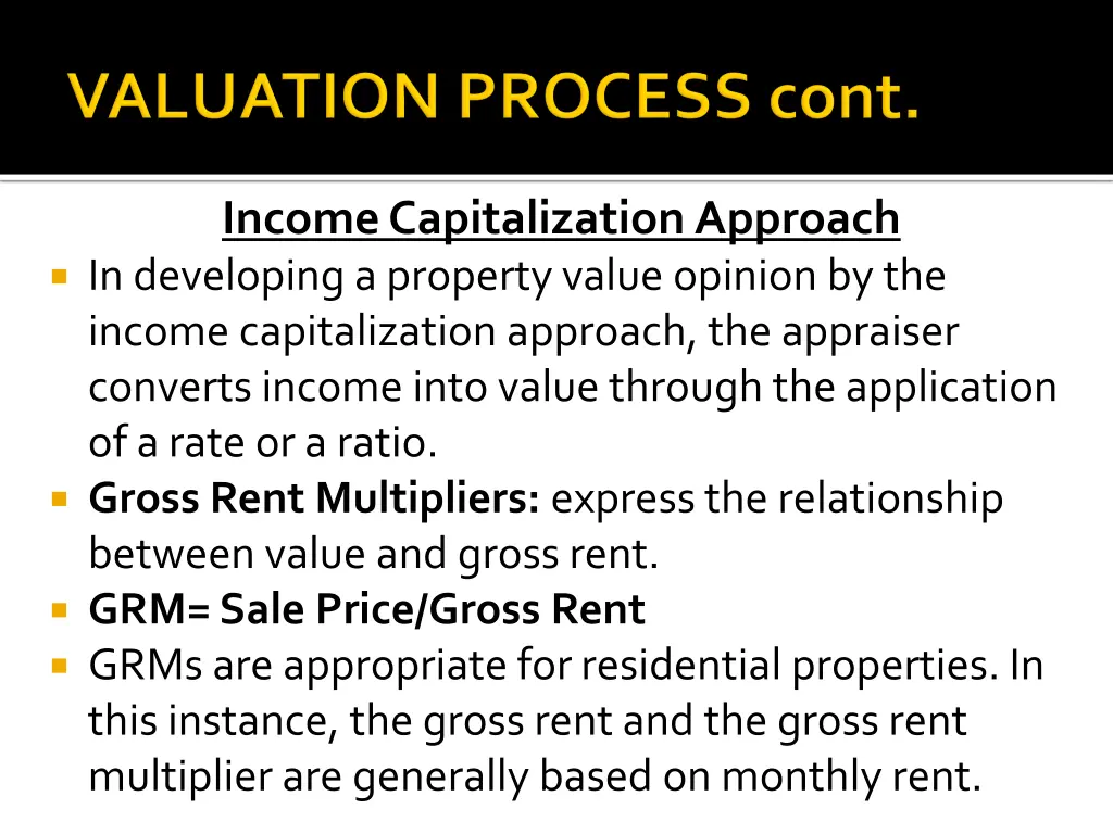 income capitalization approach in developing