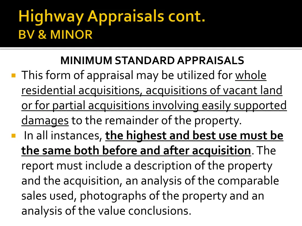 minimum standard appraisals this form