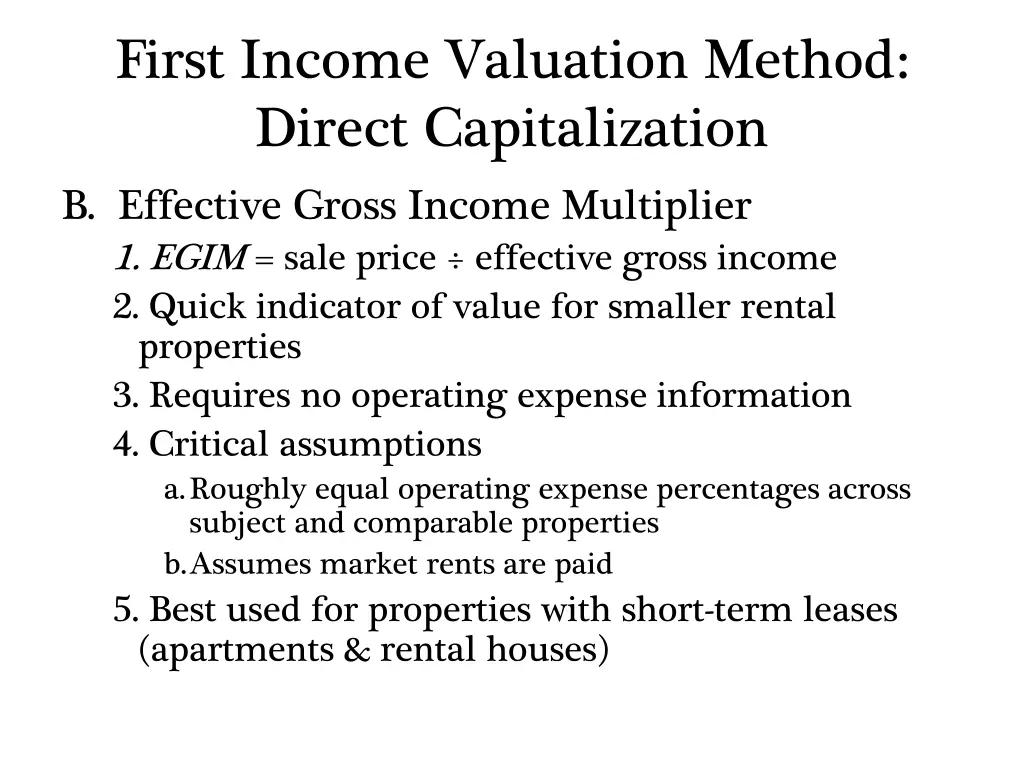 first income valuation method direct 1