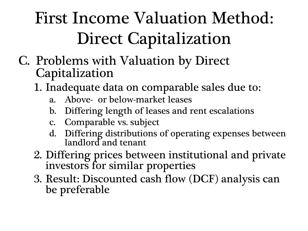 first income valuation method direct 2