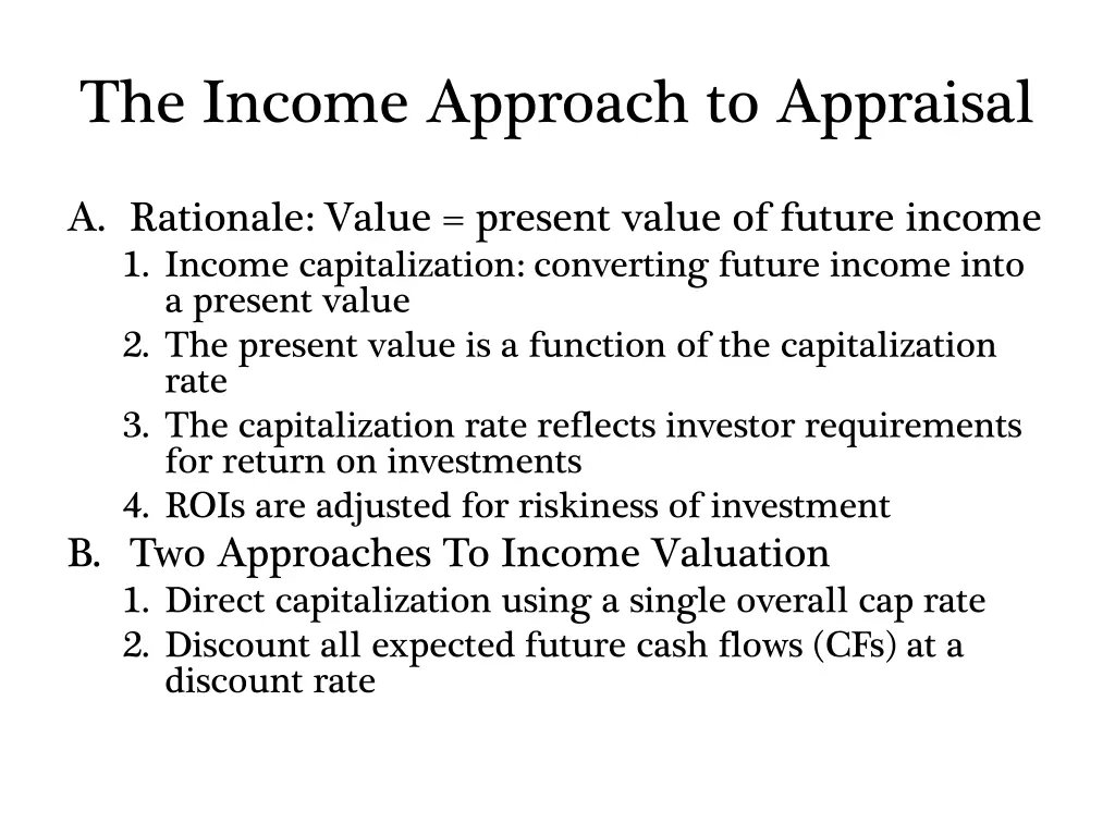 the income approach to appraisal