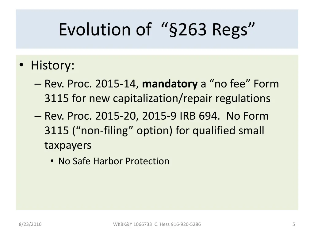 evolution of 263 regs 1