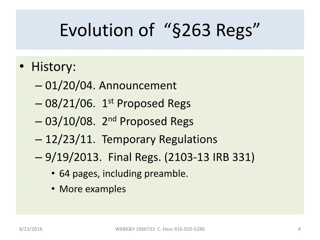 evolution of 263 regs