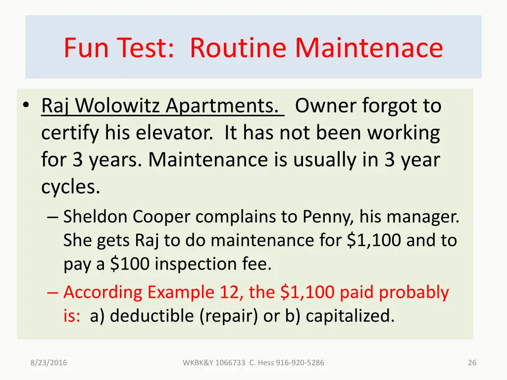 fun test routine maintenace