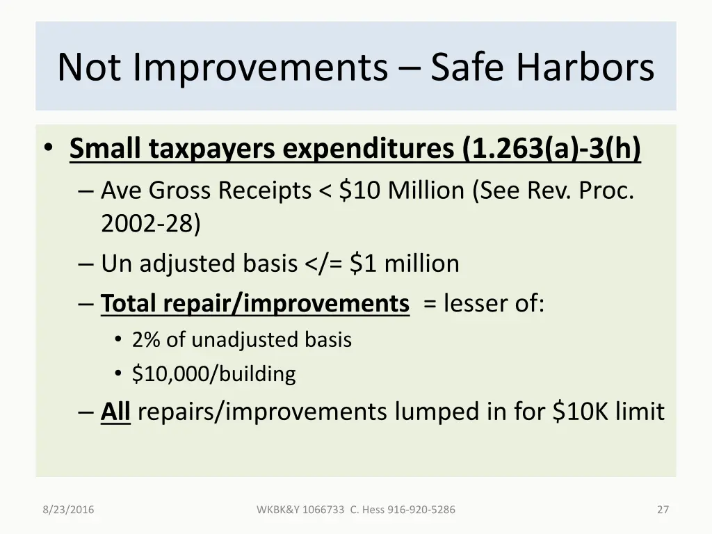 not improvements safe harbors 2