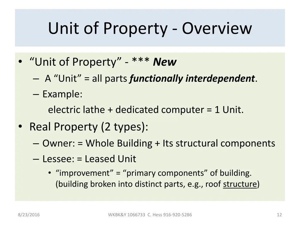 unit of property overview