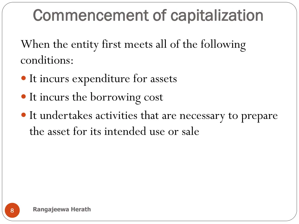 commencement of capitalization commencement