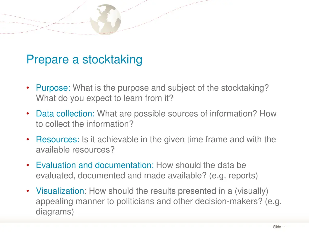 prepare a stocktaking