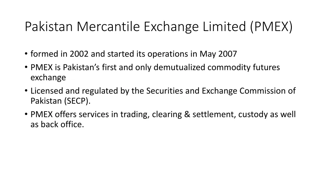 pakistan mercantile exchange limited pmex