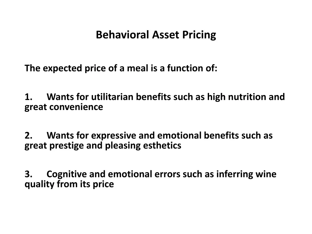 behavioral asset pricing 1