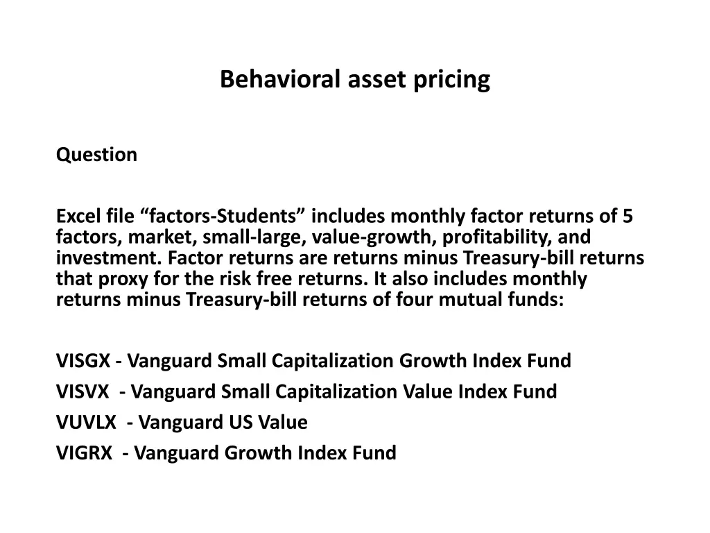 behavioral asset pricing 10