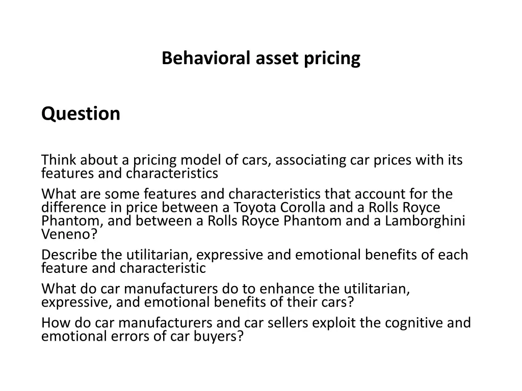 behavioral asset pricing 2