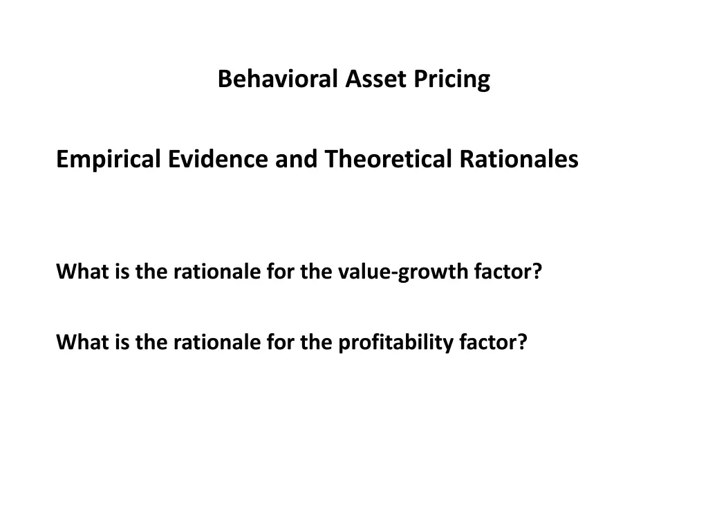 behavioral asset pricing 20