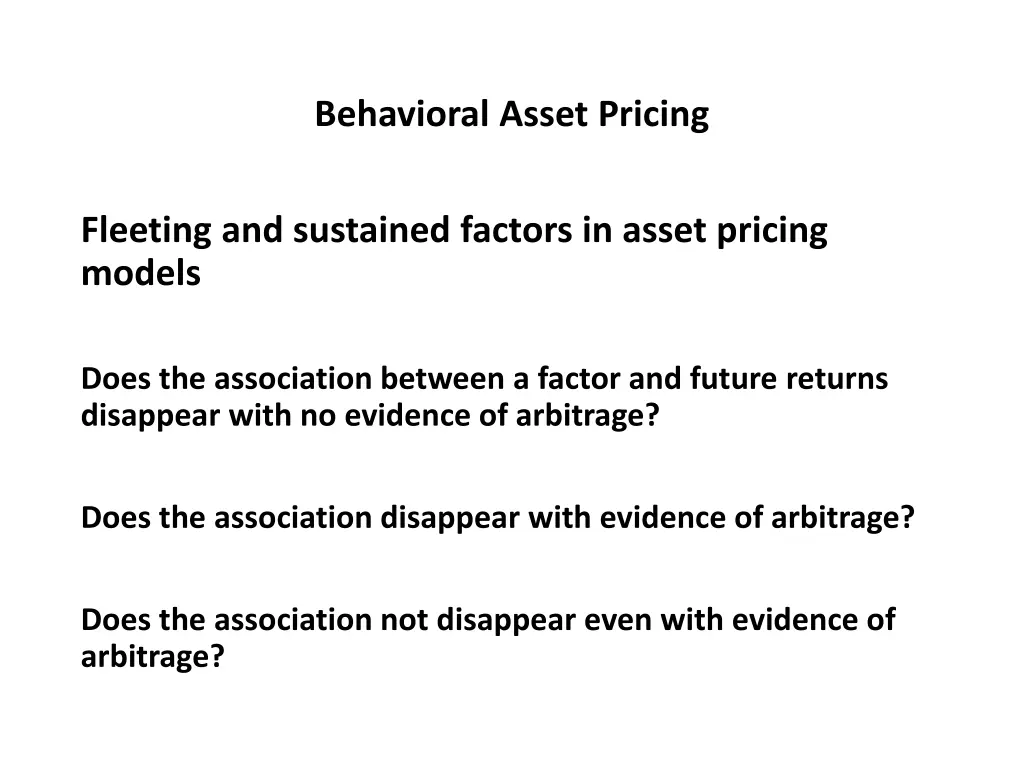 behavioral asset pricing 21