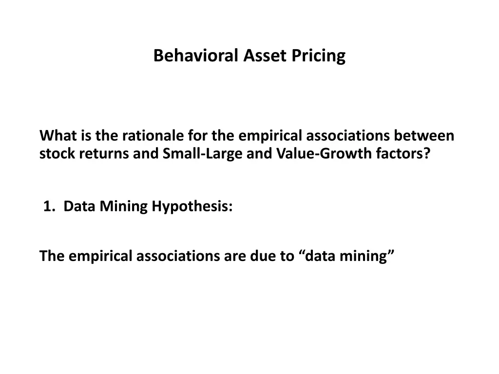 behavioral asset pricing 22