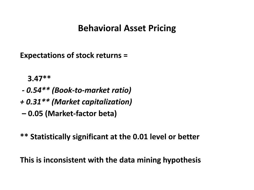 behavioral asset pricing 23