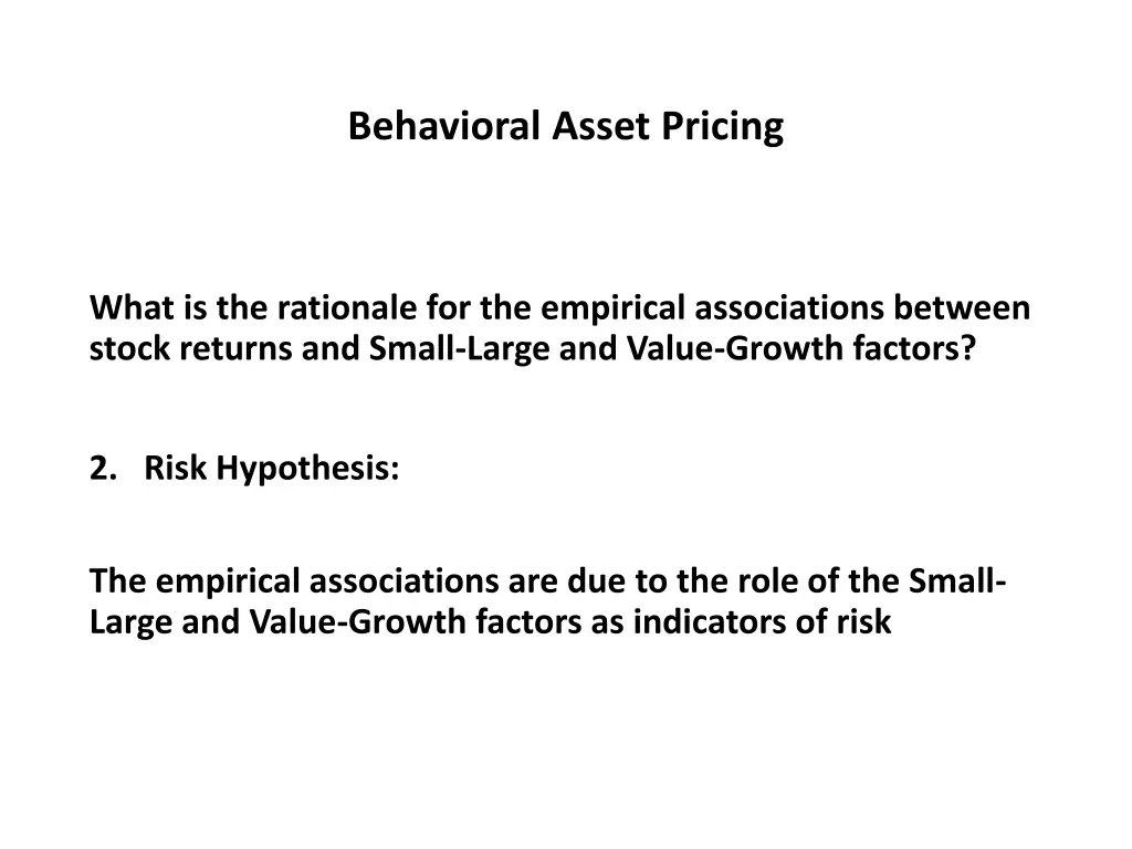 behavioral asset pricing 24