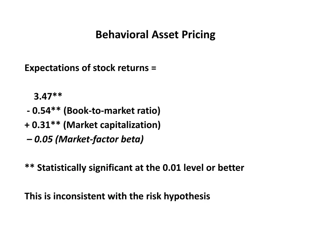 behavioral asset pricing 25