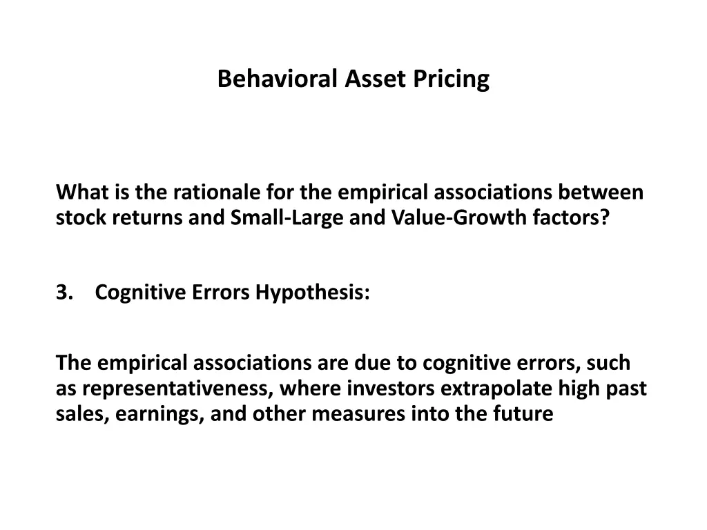 behavioral asset pricing 26