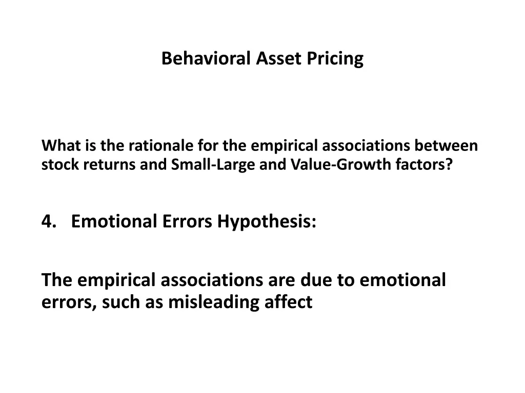 behavioral asset pricing 28