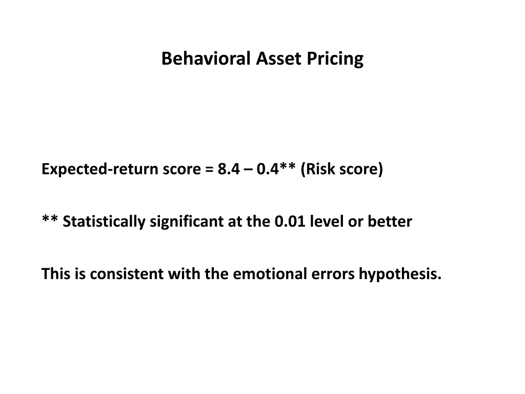 behavioral asset pricing 29