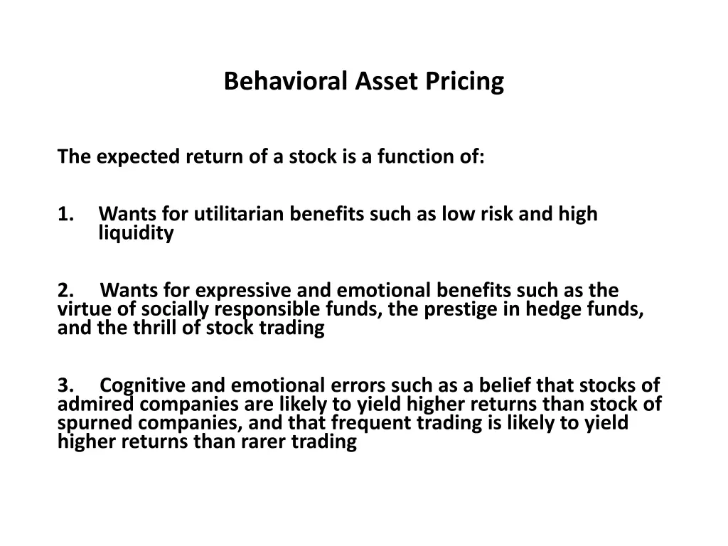 behavioral asset pricing 3