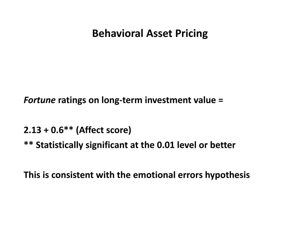 behavioral asset pricing 31