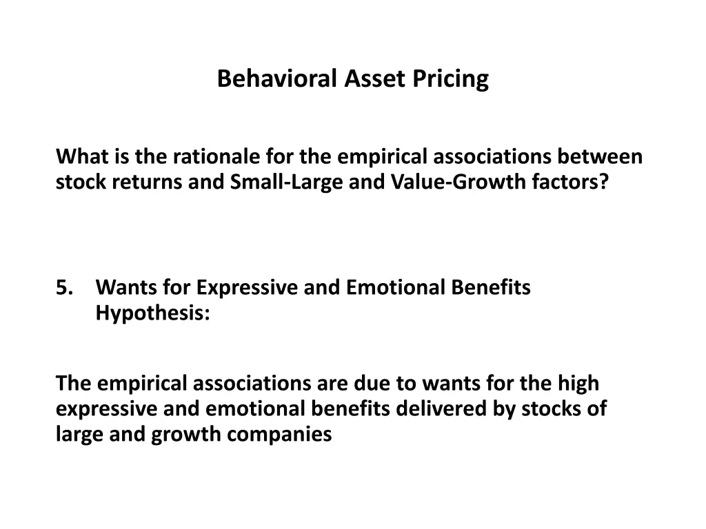 behavioral asset pricing 32