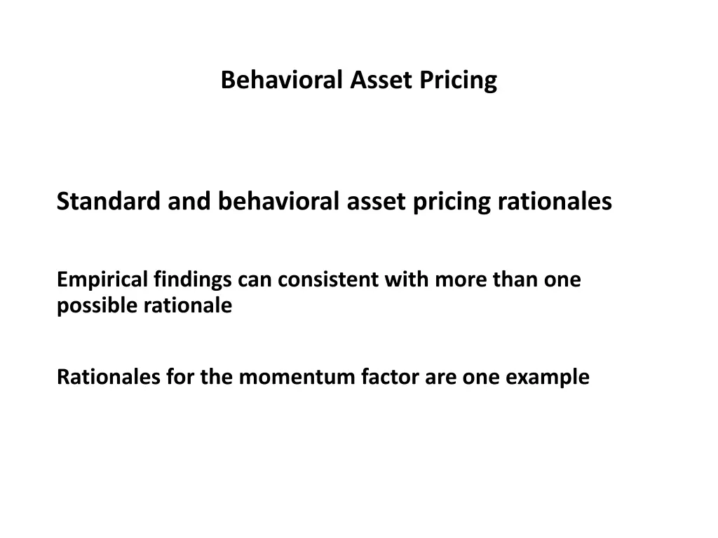 behavioral asset pricing 33